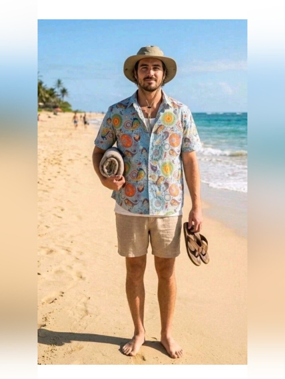 LucMatton Men's Cotton Linen Short Sleeve Button Down Shirt Abstract Size L